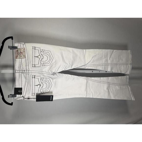 NWT True Religion Joey Low Rise Flare Big T Flap Jeans Size 24 White 31” Inseam - Picture 5 of 10
